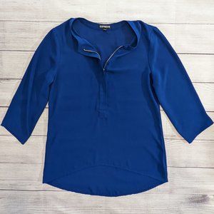 Express Blue Half-Sleeve Zipper Blouse S
